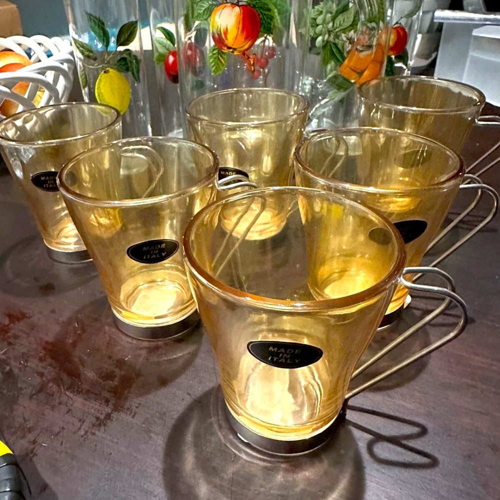 Italy ♥️ Italian Amber Tea/ Espresso Cups Set Of 6 NWT!!! 3.75” X 3” ☕️